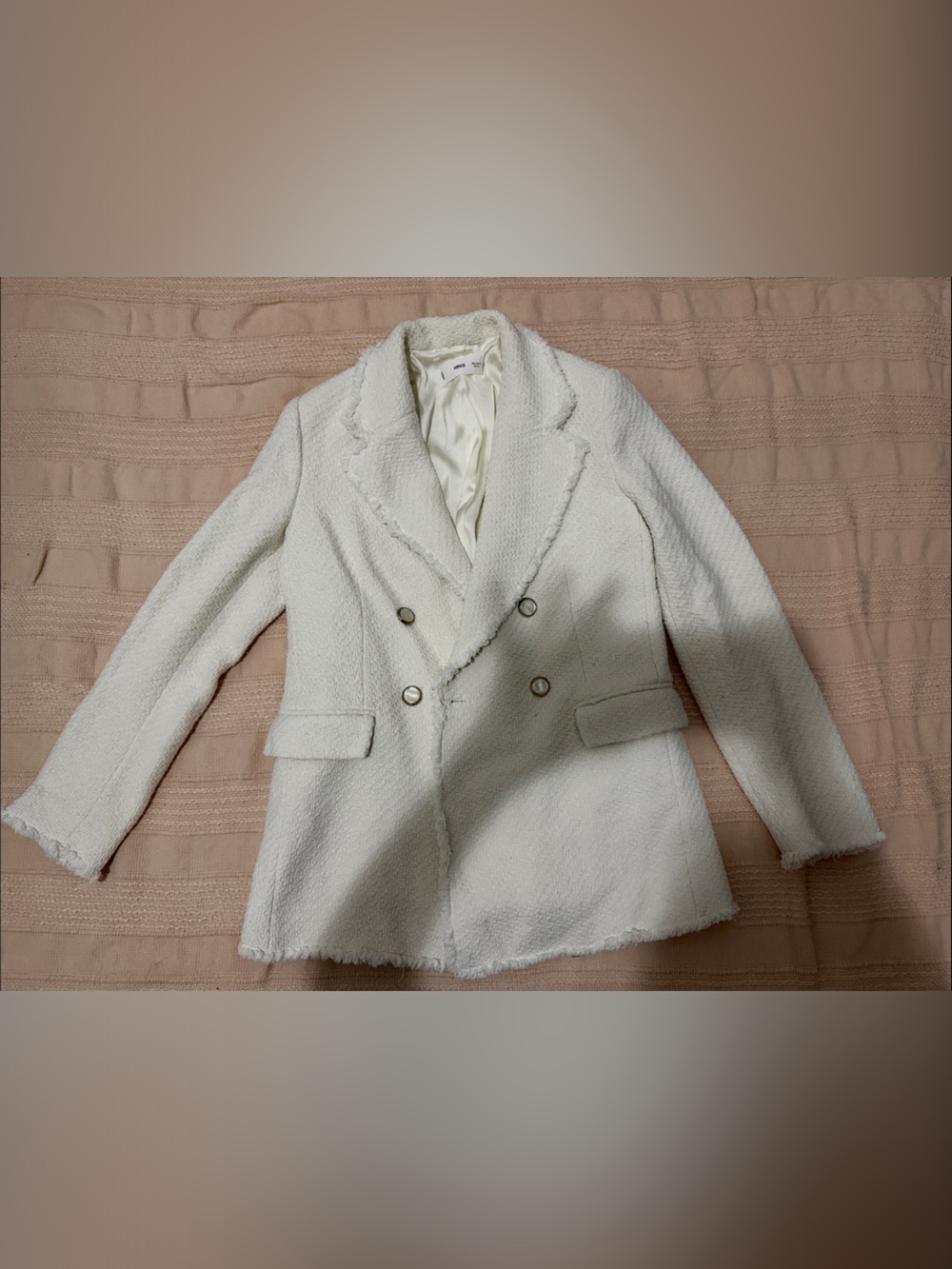Mango White Bouclé Double-Breasted Blazer